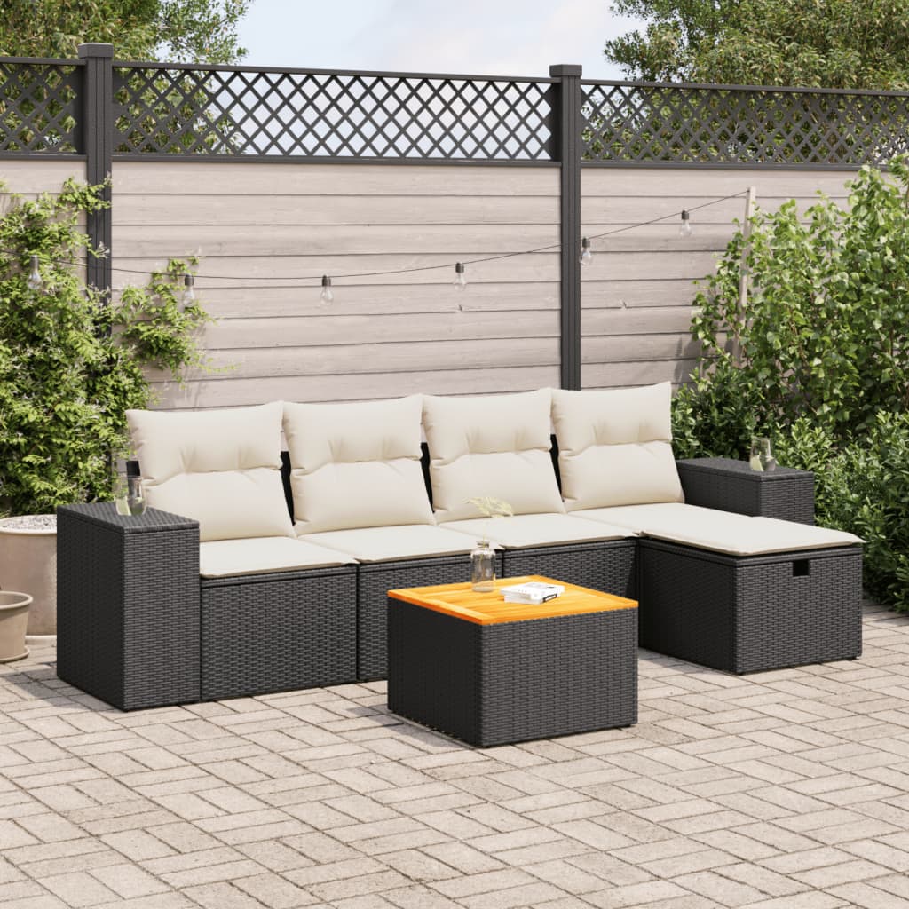 6-delige Loungeset met kussens poly rattan zwart is nu te koop bij PeponiXL, paradijselijk wonen!