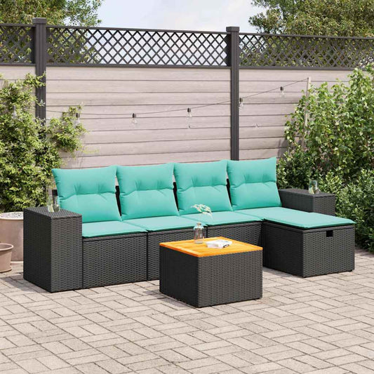6-delige Loungeset met kussens poly rattan zwart is nu te koop bij PeponiXL, paradijselijk wonen!