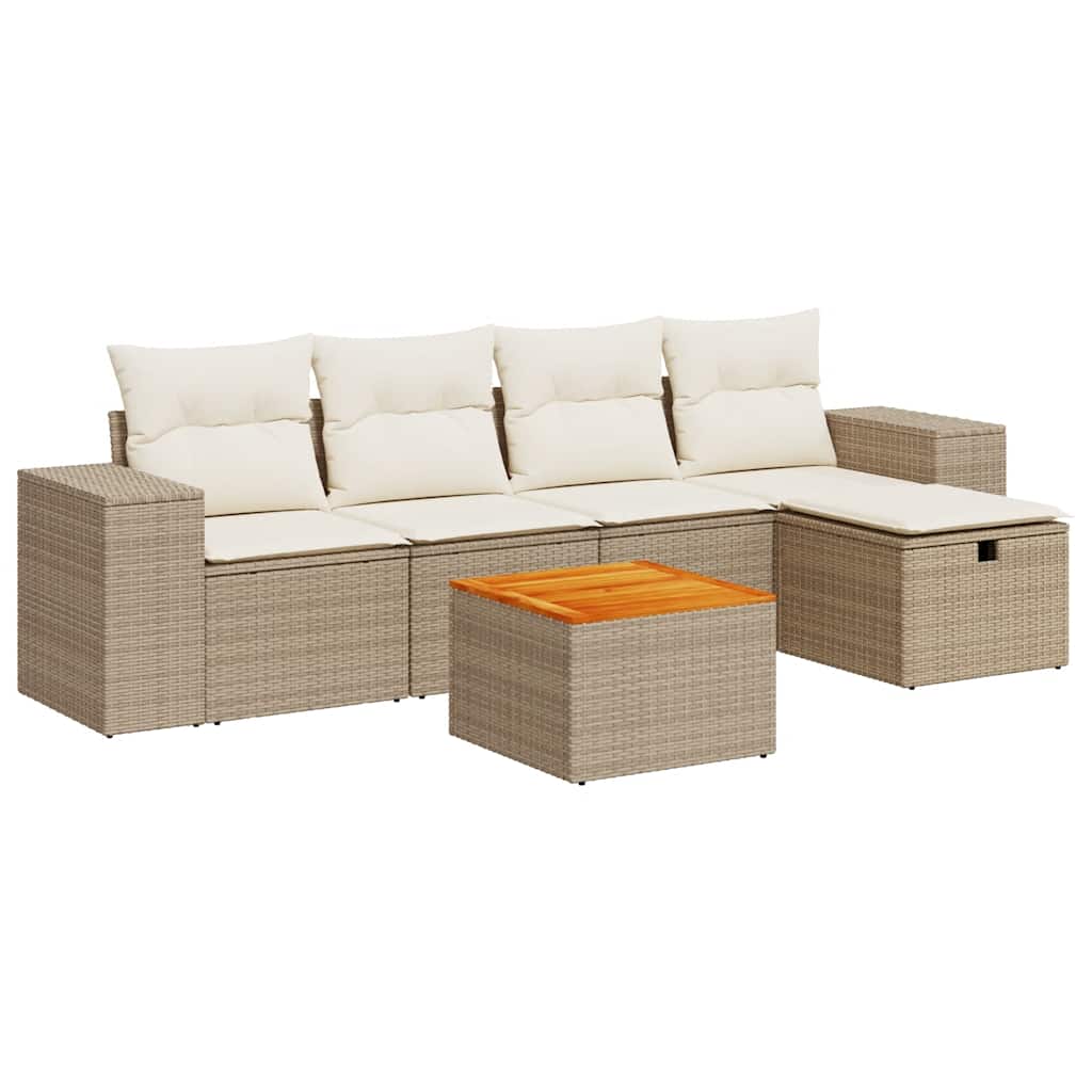 6-delige Loungeset met kussens poly rattan beige is nu te koop bij PeponiXL, paradijselijk wonen!