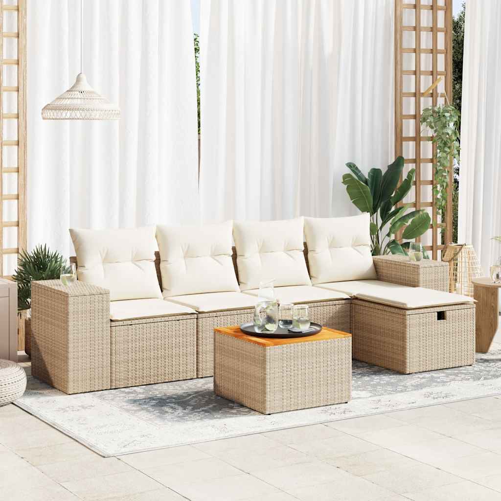 6-delige Loungeset met kussens poly rattan beige is nu te koop bij PeponiXL, paradijselijk wonen!