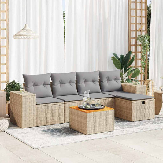 6-delige Loungeset met kussens poly rattan beige is nu te koop bij PeponiXL, paradijselijk wonen!