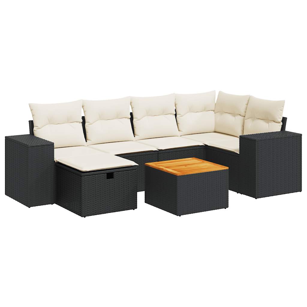 7-delige Loungeset met kussens poly rattan zwart is nu te koop bij PeponiXL, paradijselijk wonen!