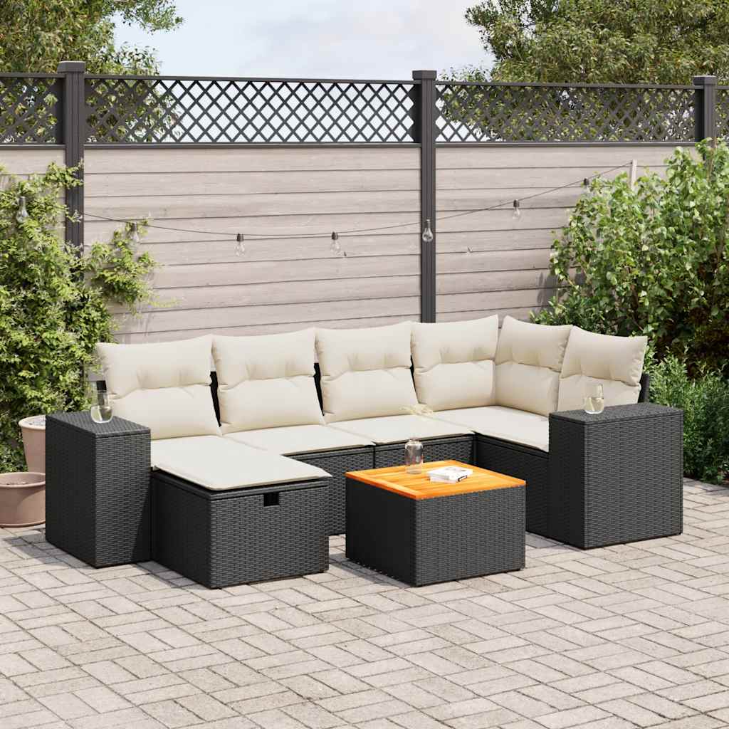 7-delige Loungeset met kussens poly rattan zwart is nu te koop bij PeponiXL, paradijselijk wonen!