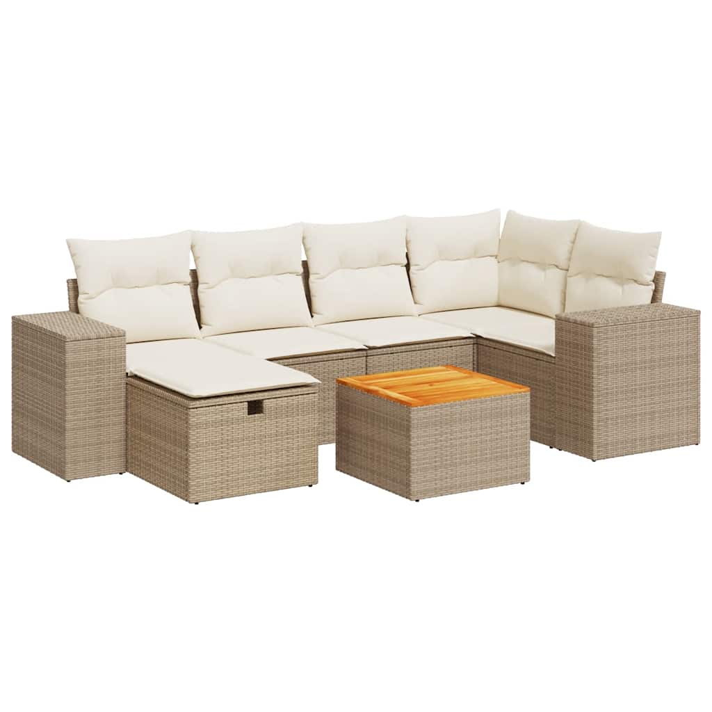 7-delige Loungeset met kussens poly rattan beige is nu te koop bij PeponiXL, paradijselijk wonen!