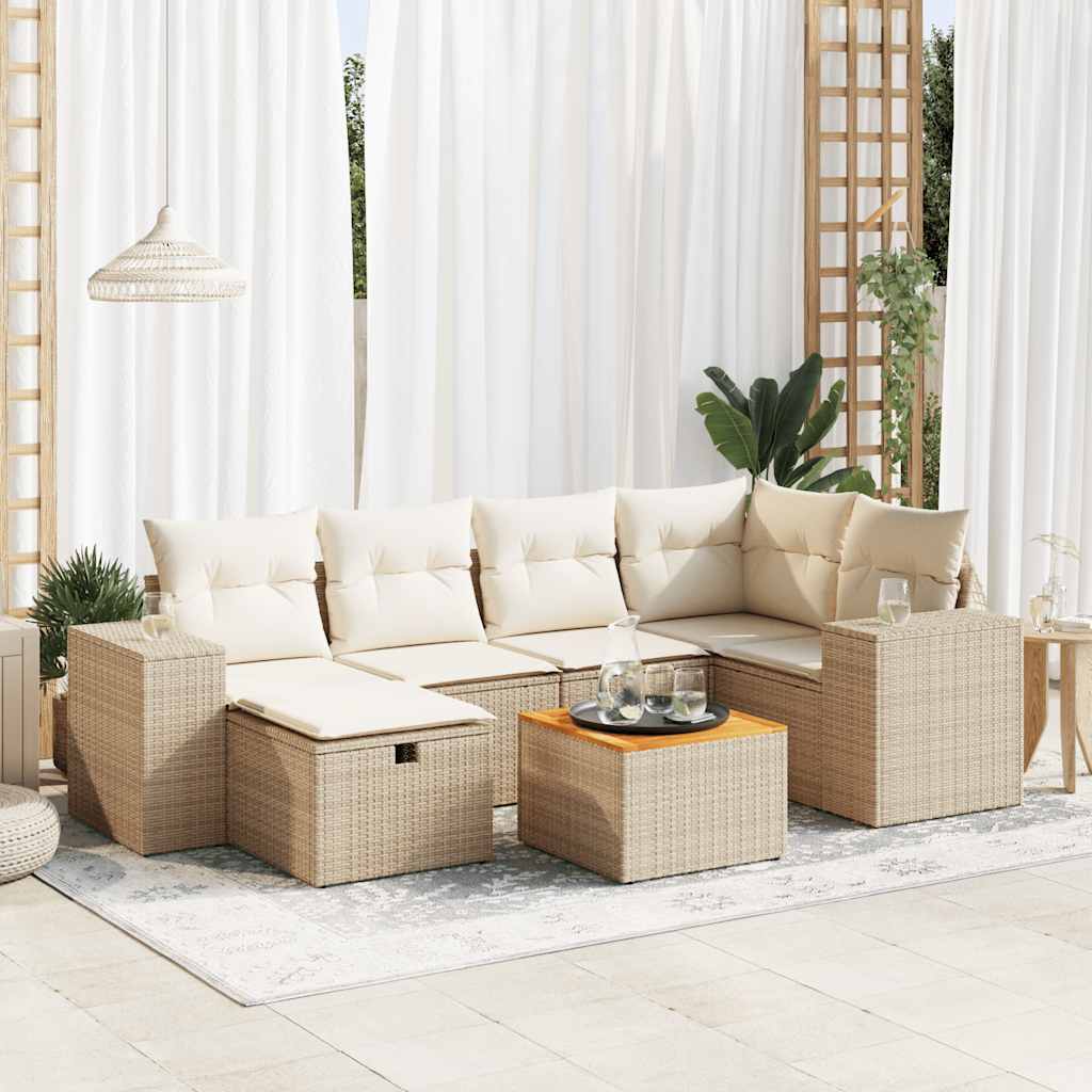 7-delige Loungeset met kussens poly rattan beige is nu te koop bij PeponiXL, paradijselijk wonen!