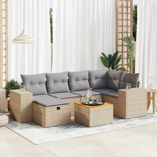 7-delige Loungeset met kussens poly rattan beige is nu te koop bij PeponiXL, paradijselijk wonen!