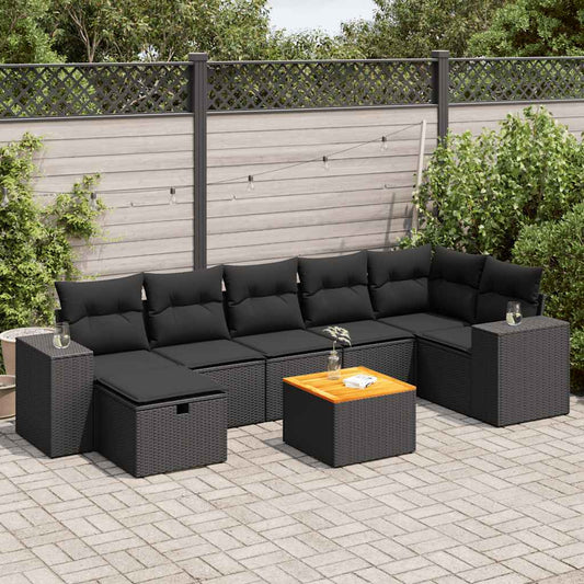8-delige Loungeset met kussens poly rattan zwart is nu te koop bij PeponiXL, paradijselijk wonen!