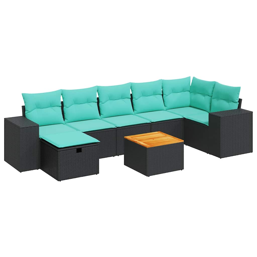 8-delige Loungeset met kussens poly rattan zwart is nu te koop bij PeponiXL, paradijselijk wonen!