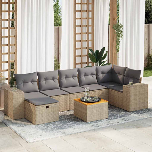 8-delige Loungeset met kussens poly rattan beige is nu te koop bij PeponiXL, paradijselijk wonen!