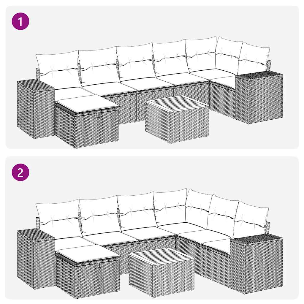8-delige Loungeset met kussens poly rattan grijs