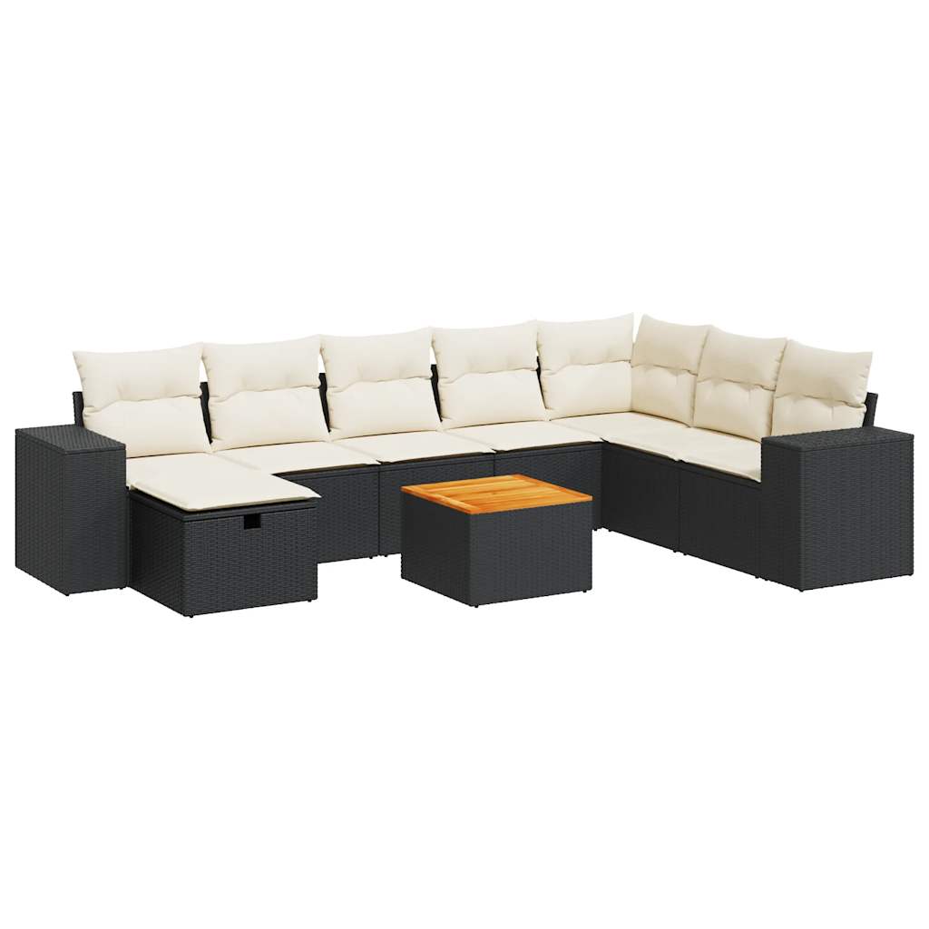 9-delige Loungeset met kussens poly rattan zwart is nu te koop bij PeponiXL, paradijselijk wonen!