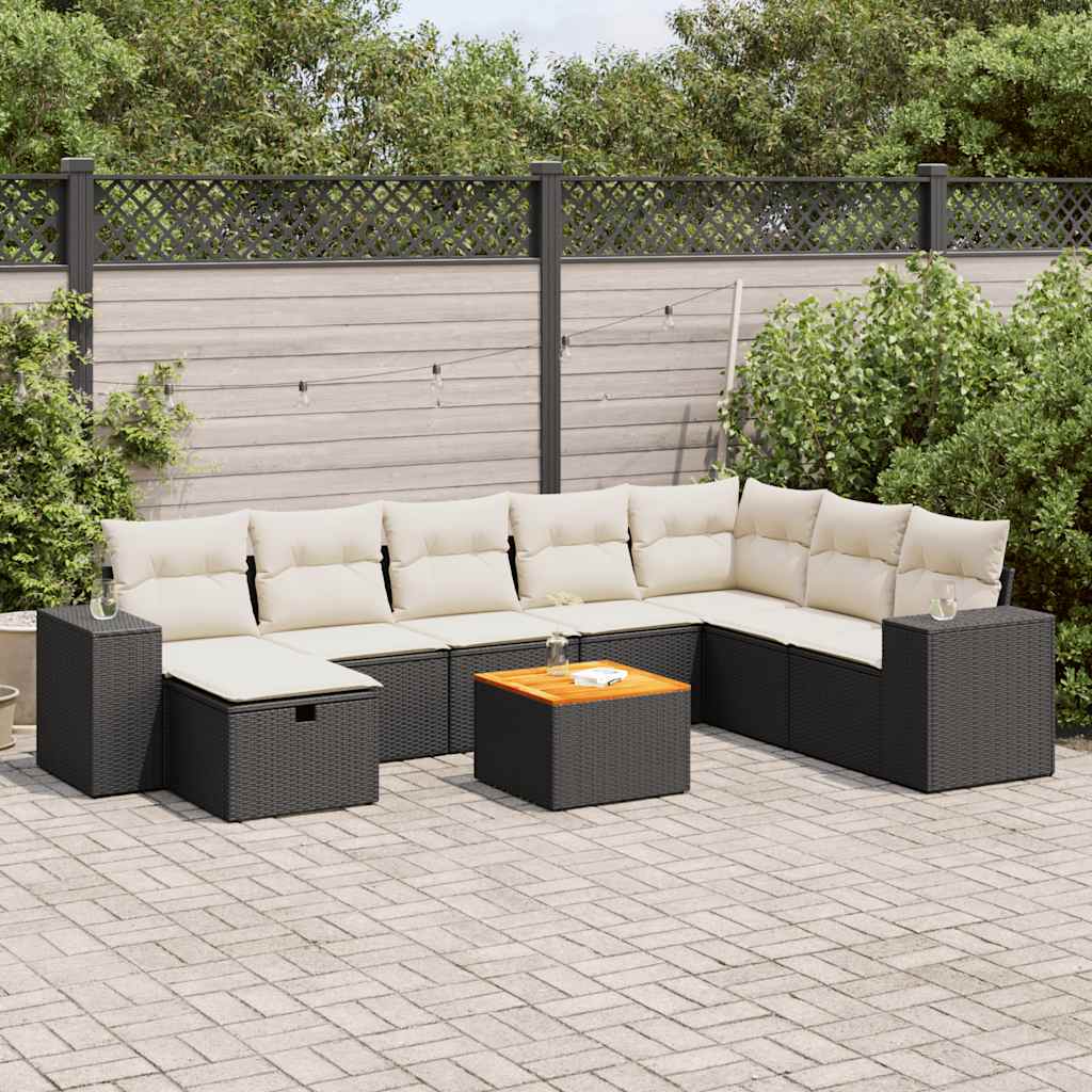 9-delige Loungeset met kussens poly rattan zwart is nu te koop bij PeponiXL, paradijselijk wonen!