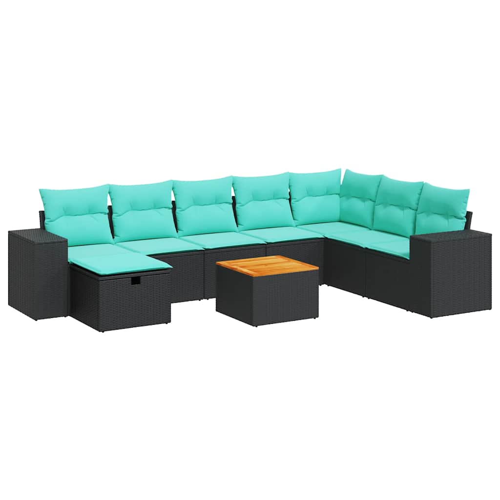 9-delige Loungeset met kussens poly rattan zwart is nu te koop bij PeponiXL, paradijselijk wonen!