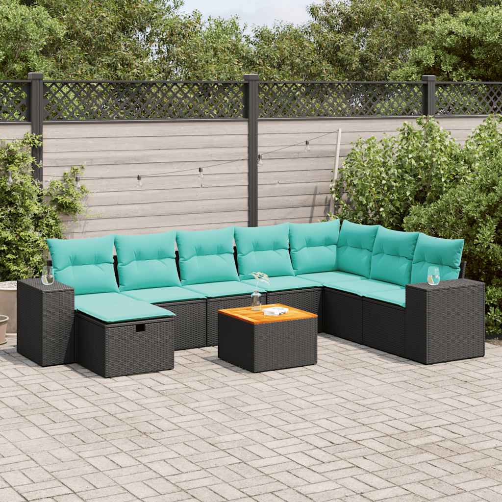 9-delige Loungeset met kussens poly rattan zwart is nu te koop bij PeponiXL, paradijselijk wonen!
