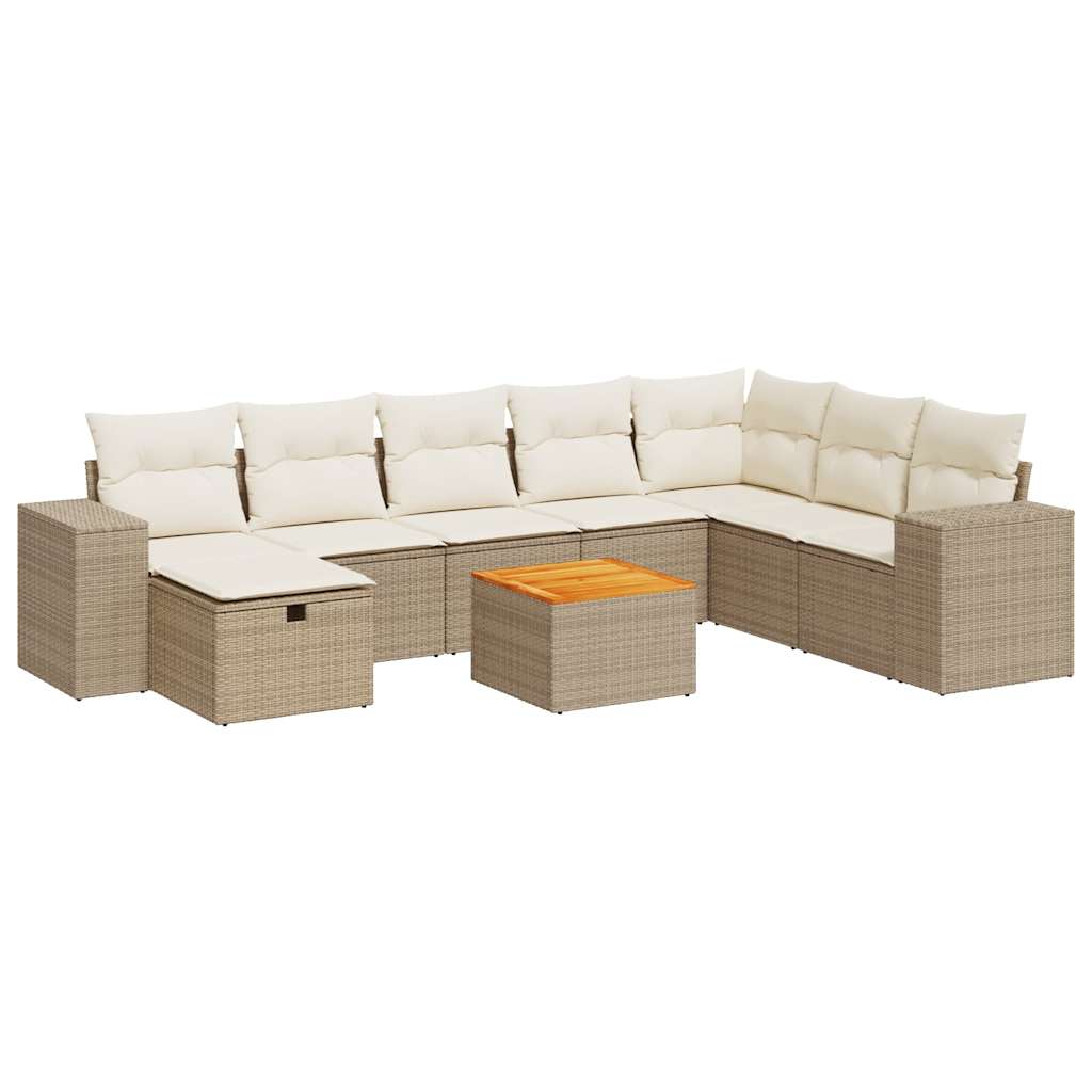 9-delige Loungeset met kussens poly rattan beige is nu te koop bij PeponiXL, paradijselijk wonen!