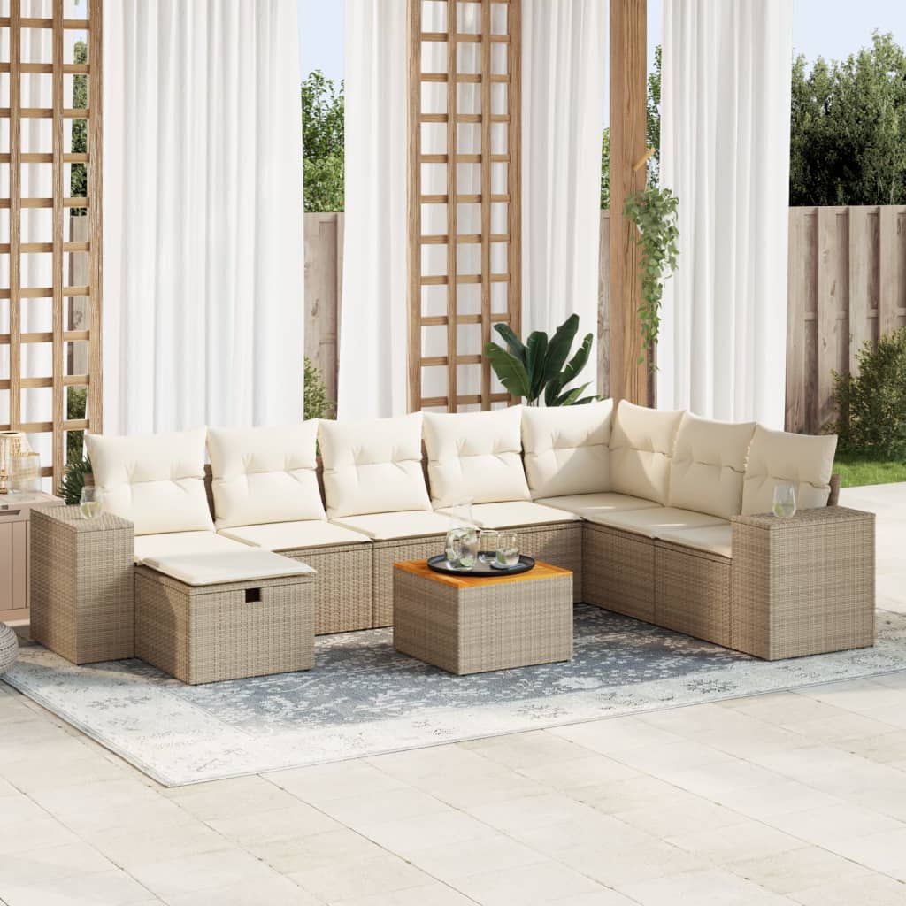 9-delige Loungeset met kussens poly rattan beige is nu te koop bij PeponiXL, paradijselijk wonen!