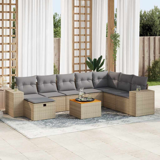 9-delige Loungeset met kussens poly rattan beige is nu te koop bij PeponiXL, paradijselijk wonen!