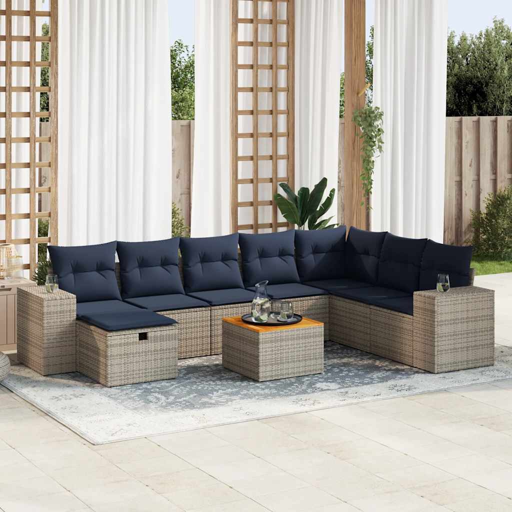 9-delige Loungeset met kussens poly rattan grijs is nu te koop bij PeponiXL, paradijselijk wonen!