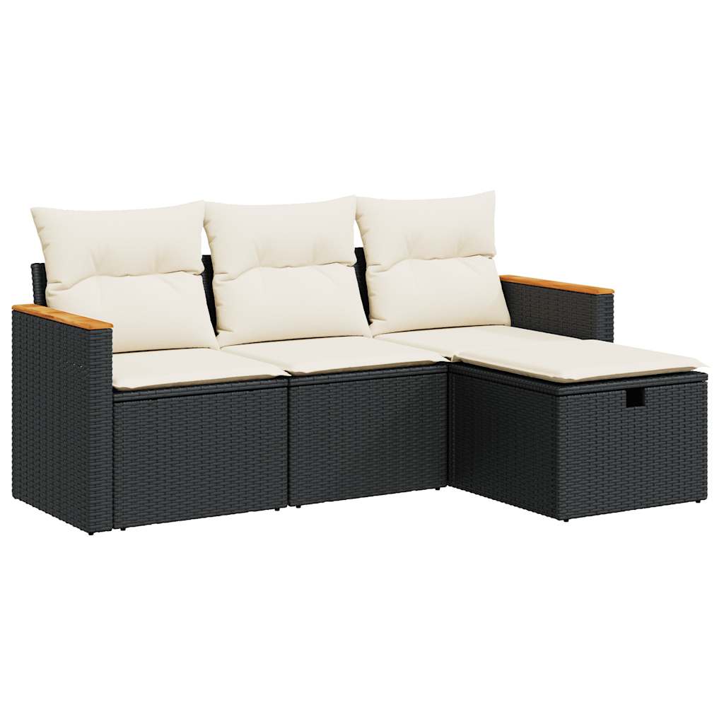 4-delige Loungeset met kussens poly rattan zwart is nu te koop bij PeponiXL, paradijselijk wonen!