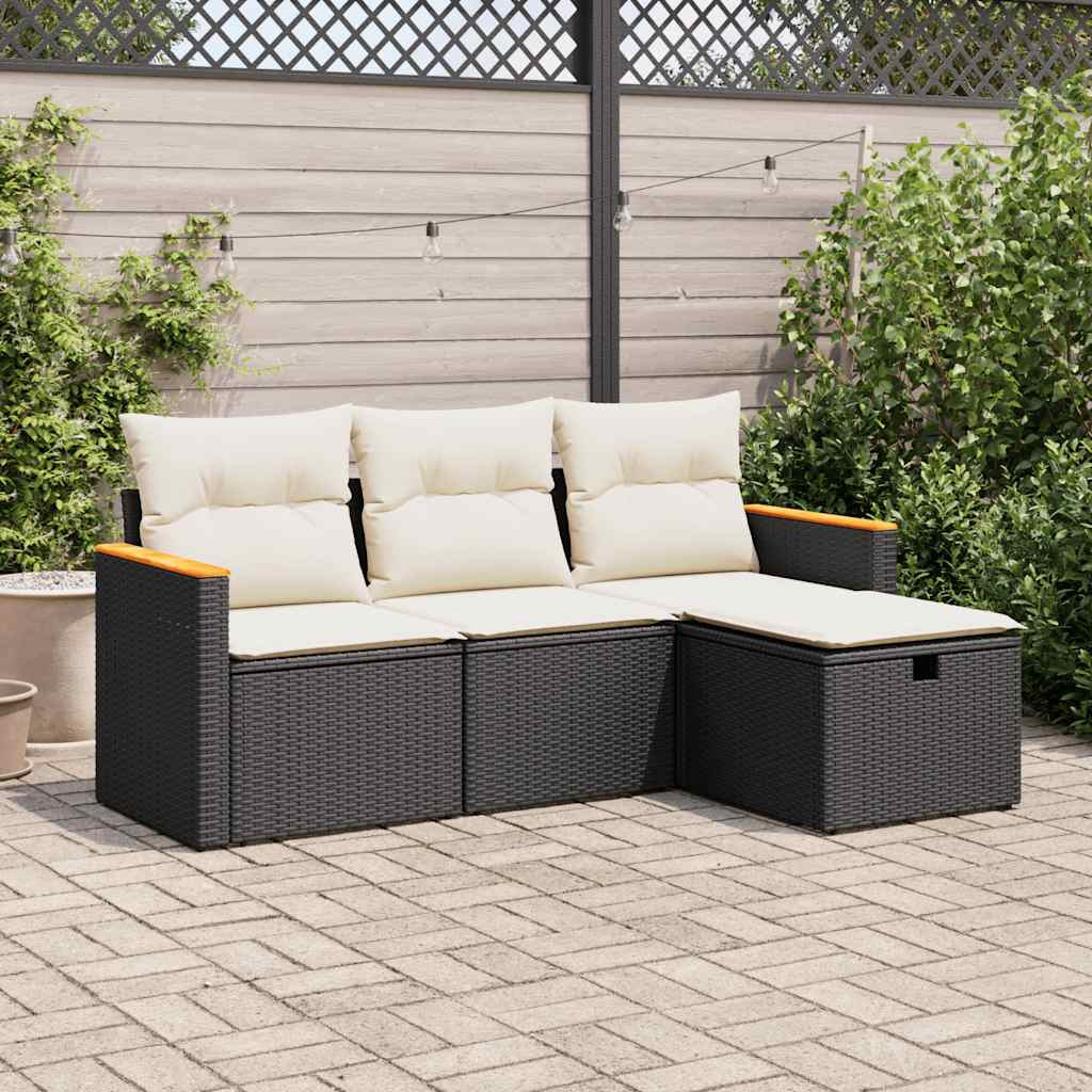 4-delige Loungeset met kussens poly rattan zwart is nu te koop bij PeponiXL, paradijselijk wonen!