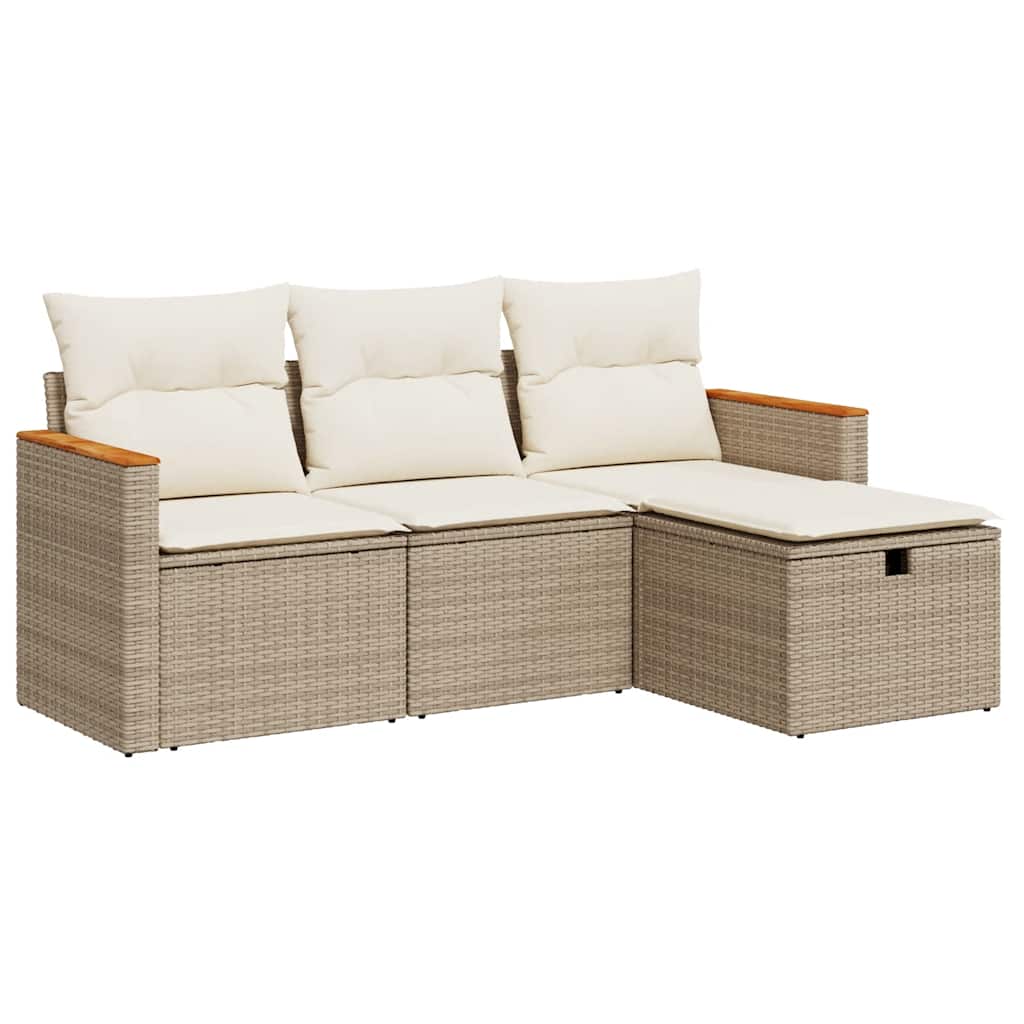 4-delige Loungeset met kussens poly rattan beige is nu te koop bij PeponiXL, paradijselijk wonen!