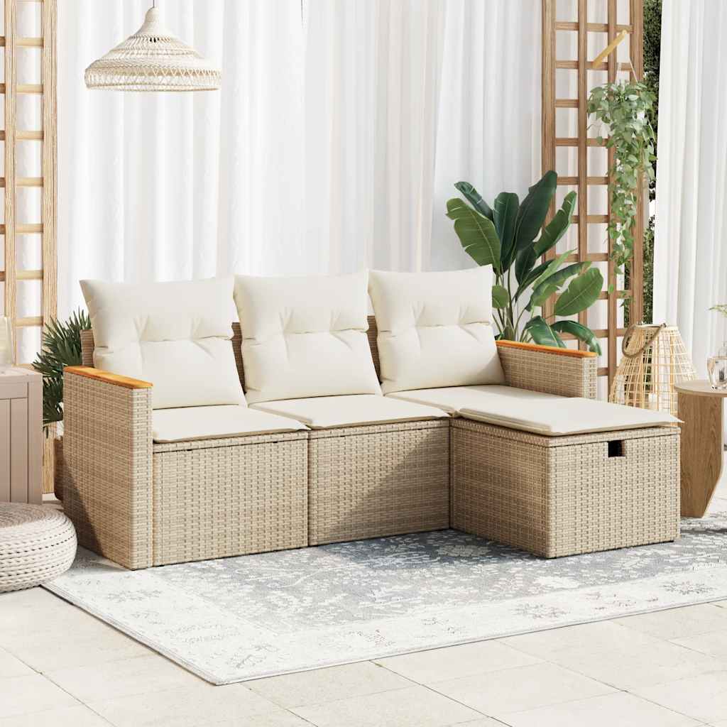 4-delige Loungeset met kussens poly rattan beige is nu te koop bij PeponiXL, paradijselijk wonen!