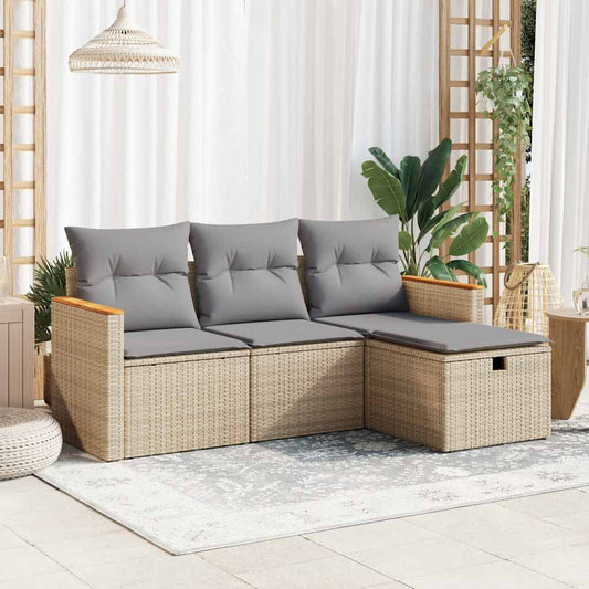 4-delige Loungeset met kussens poly rattan beige is nu te koop bij PeponiXL, paradijselijk wonen!