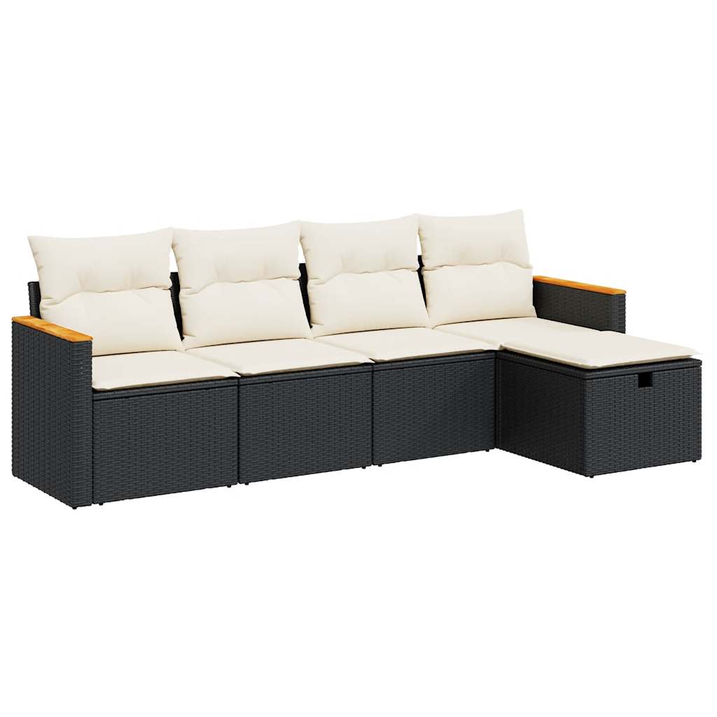 5-delige Loungeset met kussens poly rattan zwart is nu te koop bij PeponiXL, paradijselijk wonen!
