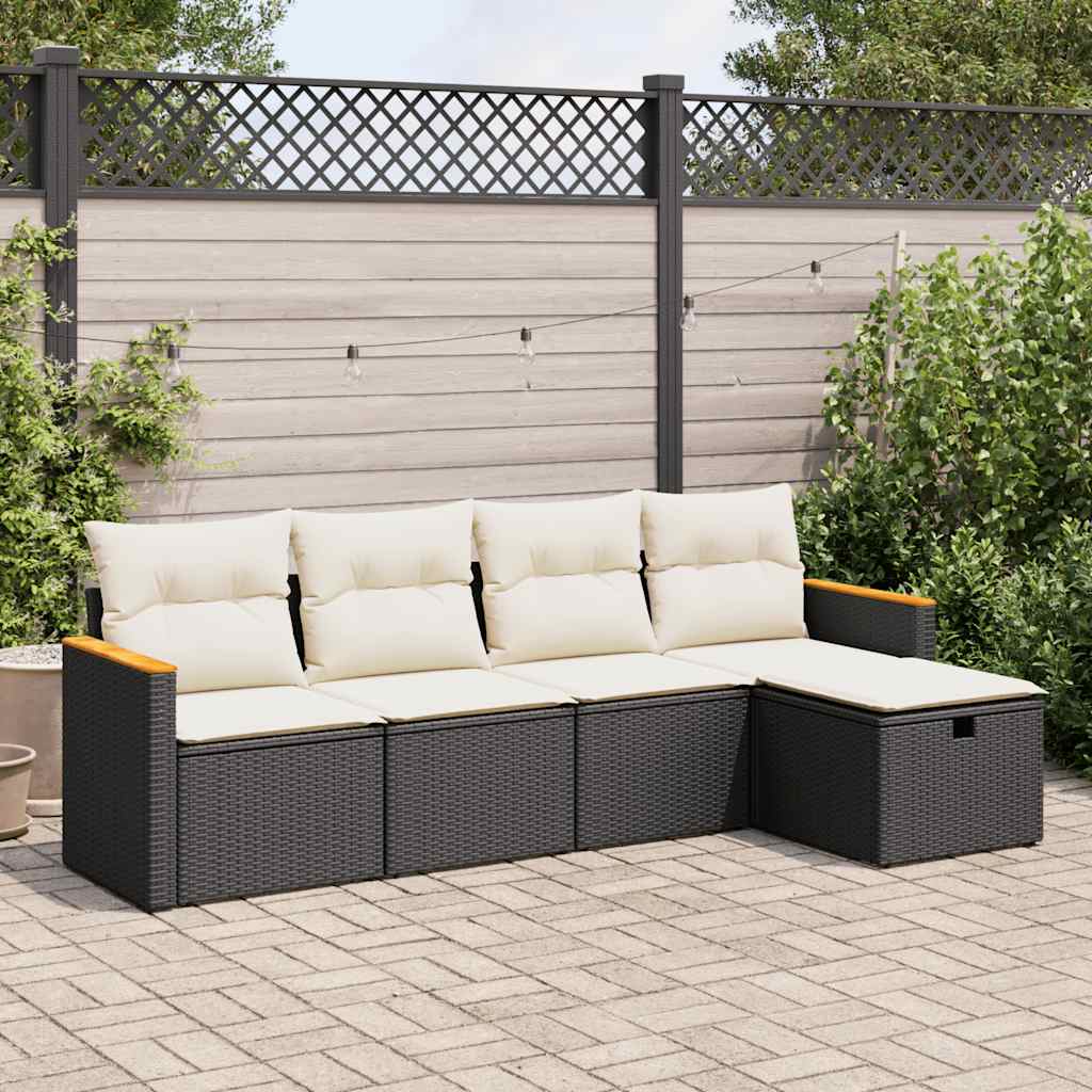 5-delige Loungeset met kussens poly rattan zwart is nu te koop bij PeponiXL, paradijselijk wonen!