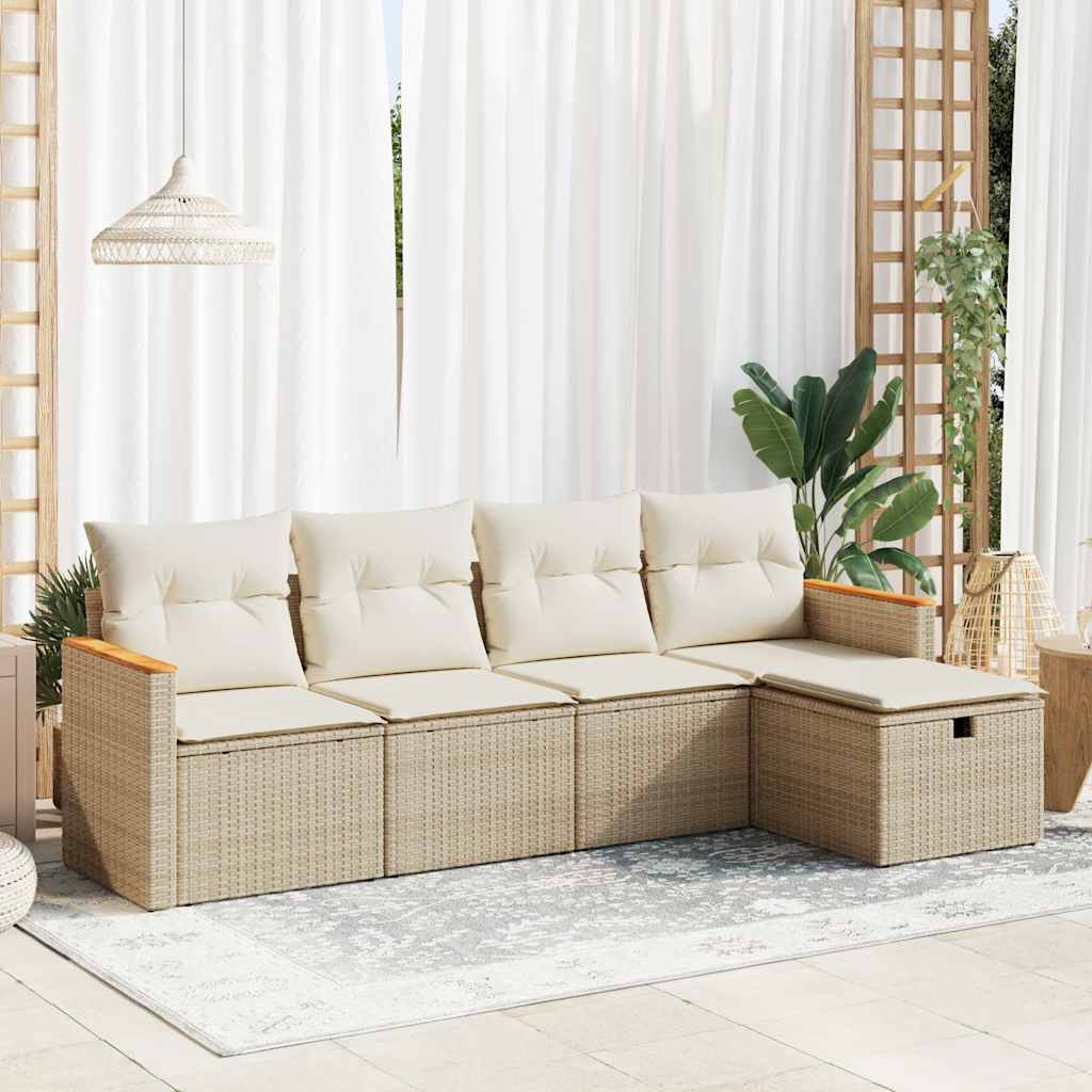 5-delige Loungeset met kussens poly rattan beige is nu te koop bij PeponiXL, paradijselijk wonen!