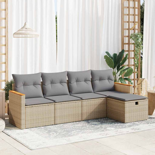 5-delige Loungeset met kussens poly rattan beige is nu te koop bij PeponiXL, paradijselijk wonen!