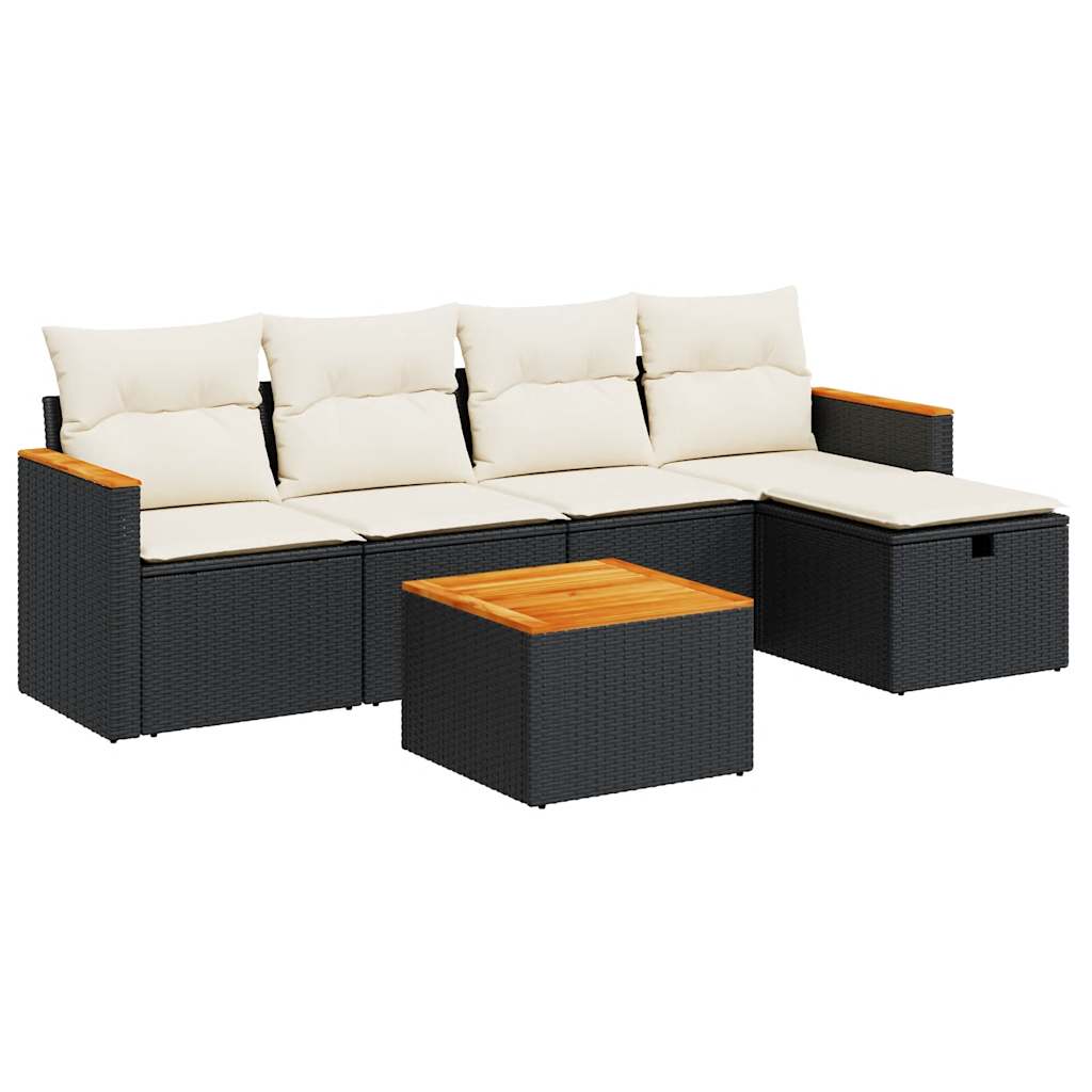 6-delige Loungeset met kussens poly rattan zwart is nu te koop bij PeponiXL, paradijselijk wonen!