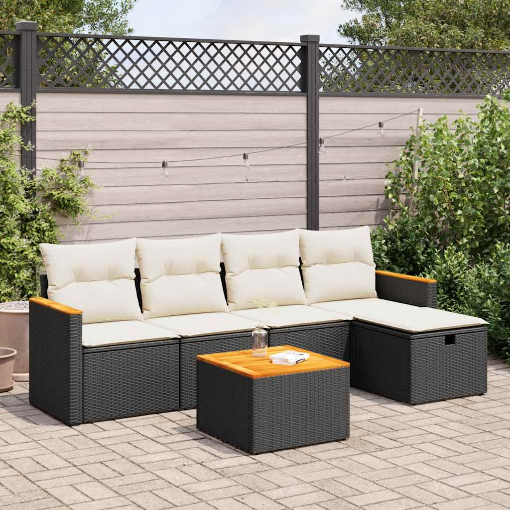 6-delige Loungeset met kussens poly rattan zwart is nu te koop bij PeponiXL, paradijselijk wonen!