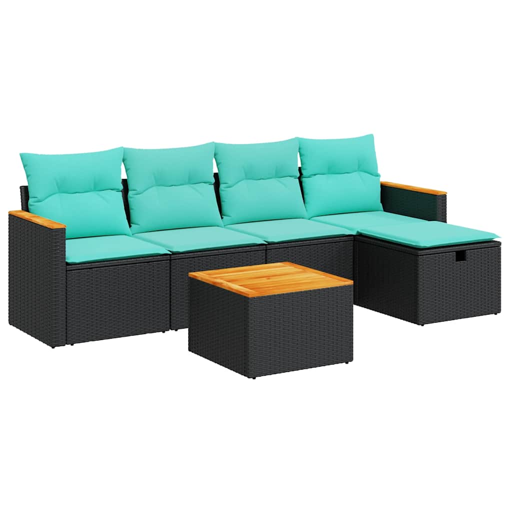 6-delige Loungeset met kussens poly rattan zwart is nu te koop bij PeponiXL, paradijselijk wonen!