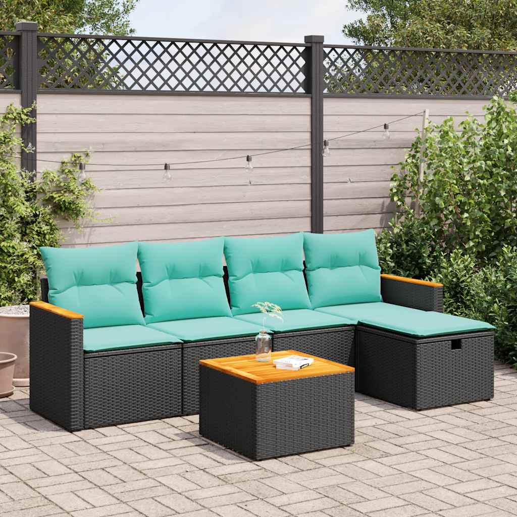 6-delige Loungeset met kussens poly rattan zwart is nu te koop bij PeponiXL, paradijselijk wonen!