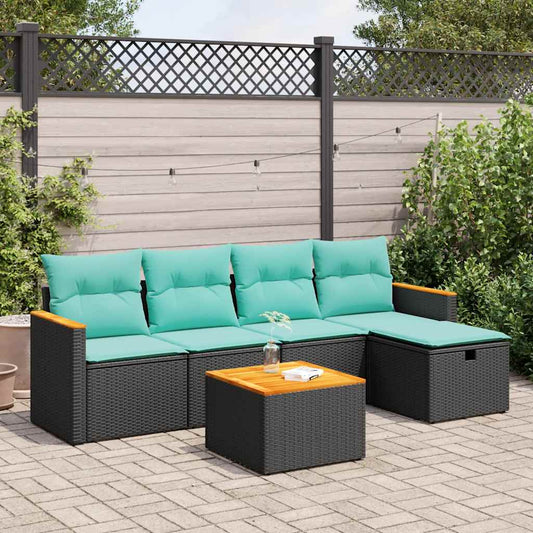 6-delige Loungeset met kussens poly rattan zwart is nu te koop bij PeponiXL, paradijselijk wonen!