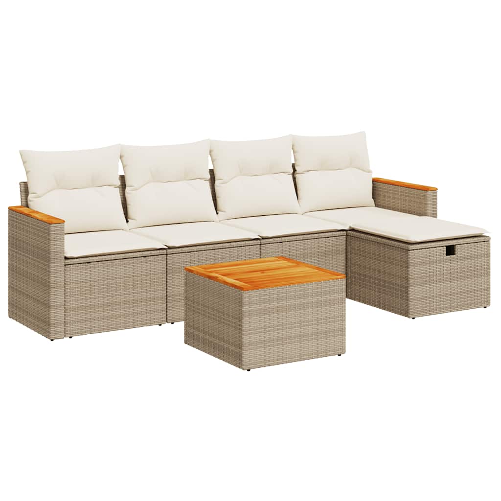 6-delige Loungeset met kussens poly rattan beige is nu te koop bij PeponiXL, paradijselijk wonen!