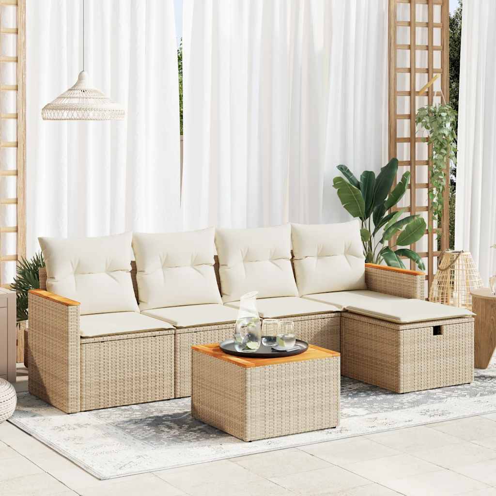 6-delige Loungeset met kussens poly rattan beige is nu te koop bij PeponiXL, paradijselijk wonen!