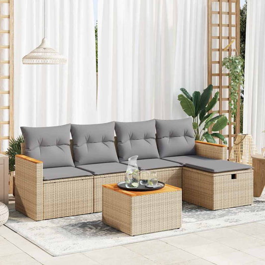 6-delige Loungeset met kussens poly rattan beige is nu te koop bij PeponiXL, paradijselijk wonen!