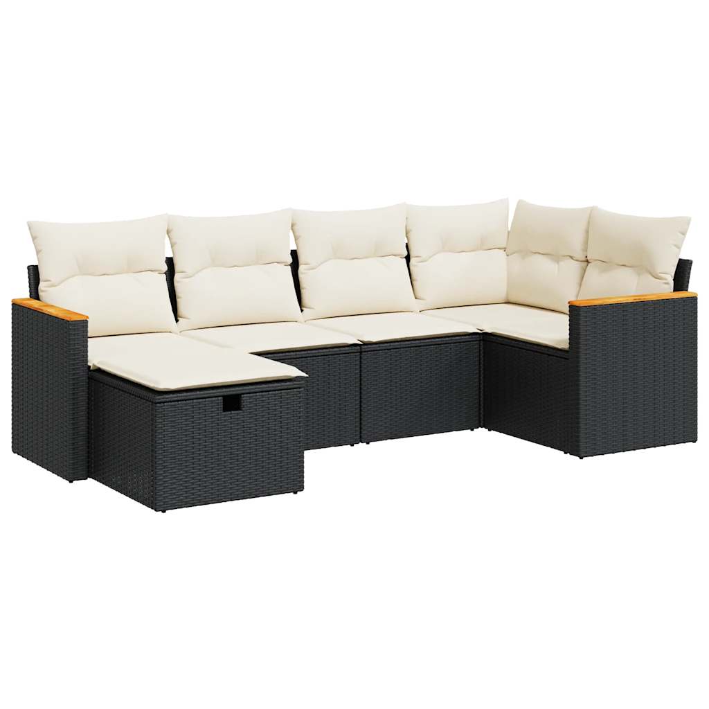 6-delige Loungeset met kussens poly rattan zwart is nu te koop bij PeponiXL, paradijselijk wonen!