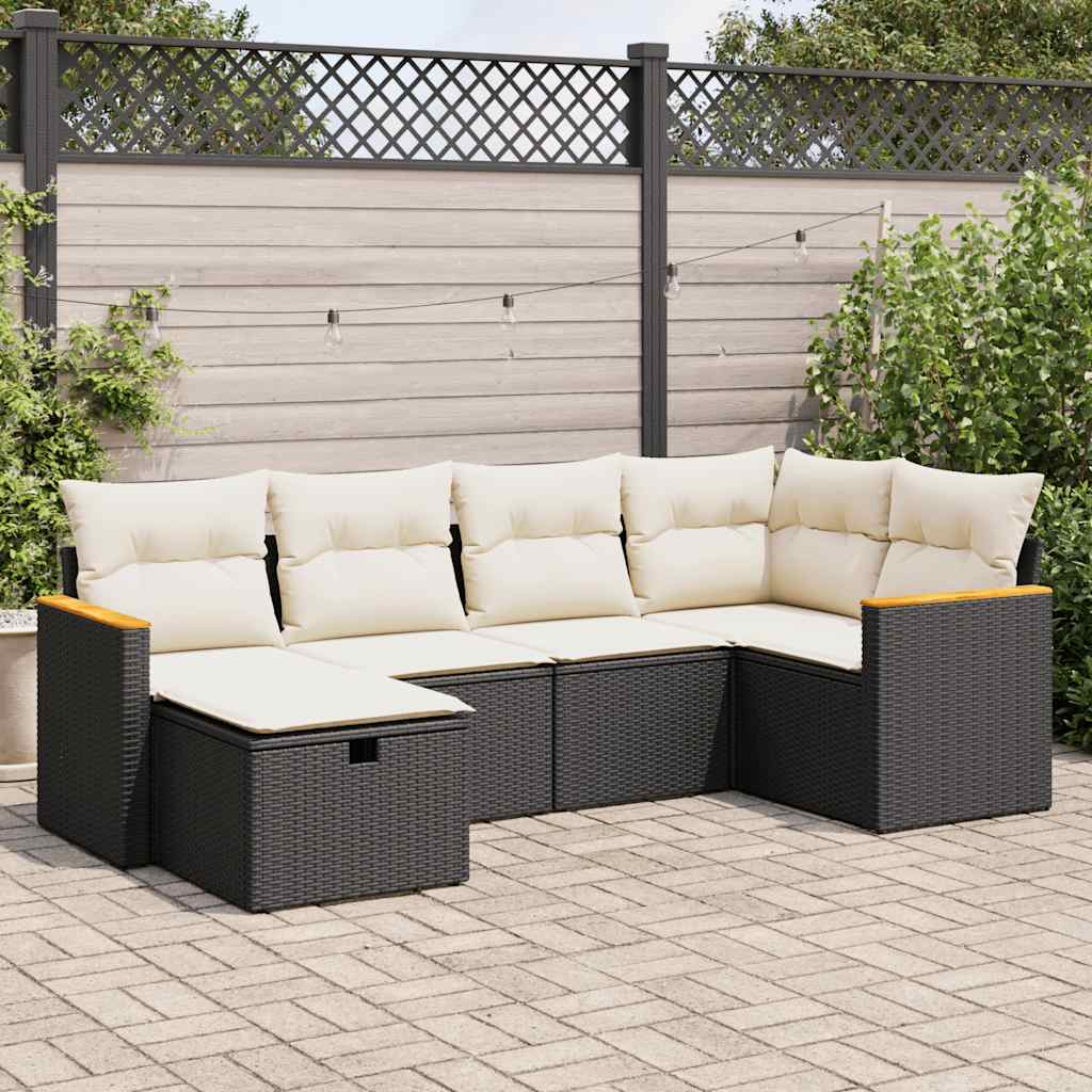 6-delige Loungeset met kussens poly rattan zwart is nu te koop bij PeponiXL, paradijselijk wonen!