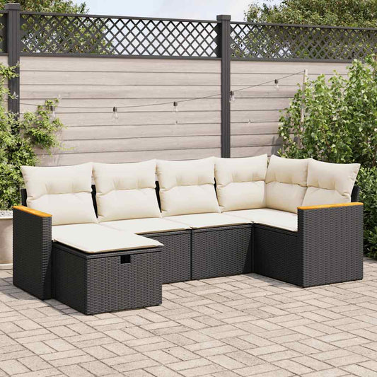 6-delige Loungeset met kussens poly rattan zwart is nu te koop bij PeponiXL, paradijselijk wonen!