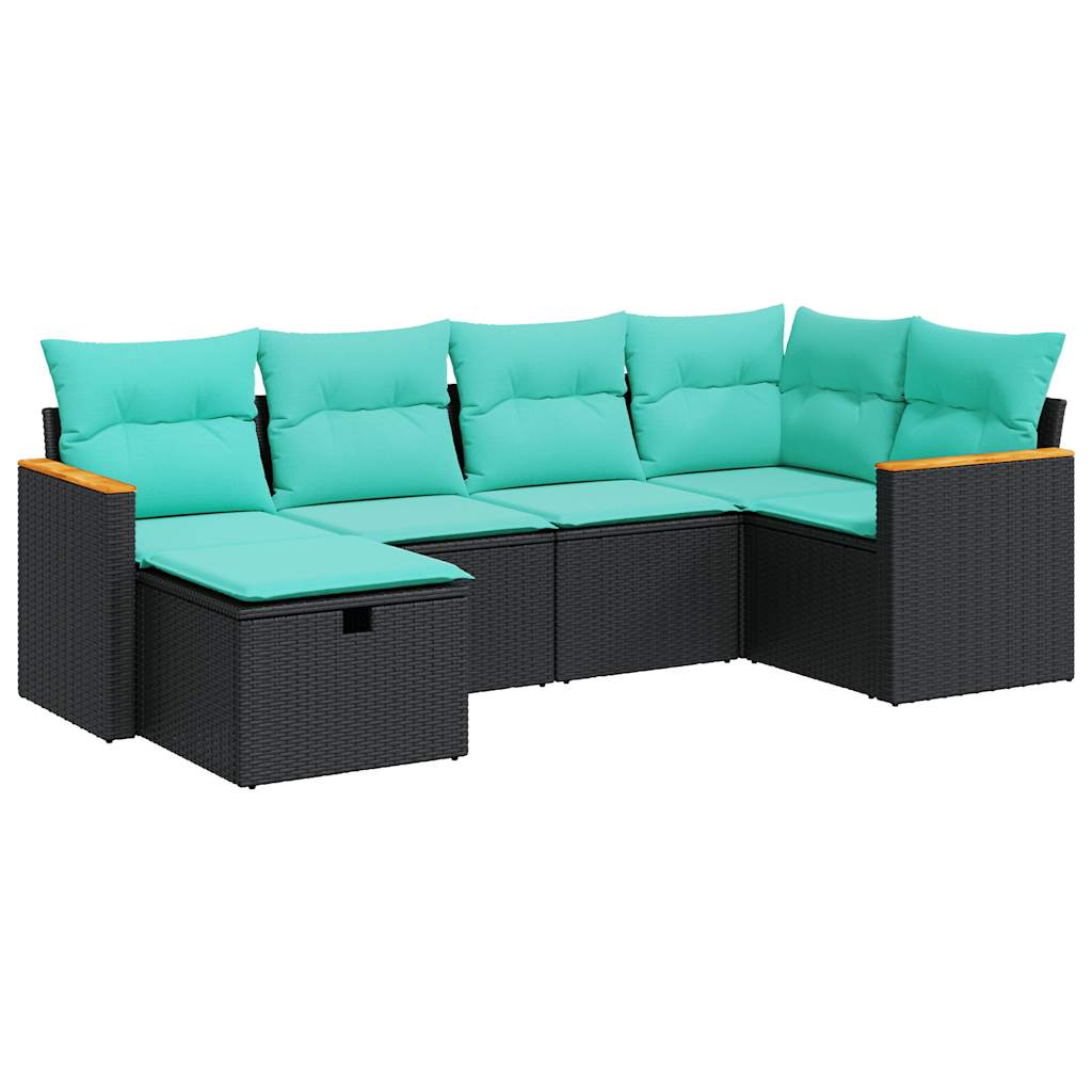 6-delige Loungeset met kussens poly rattan zwart is nu te koop bij PeponiXL, paradijselijk wonen!