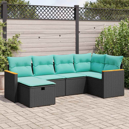 6-delige Loungeset met kussens poly rattan zwart is nu te koop bij PeponiXL, paradijselijk wonen!