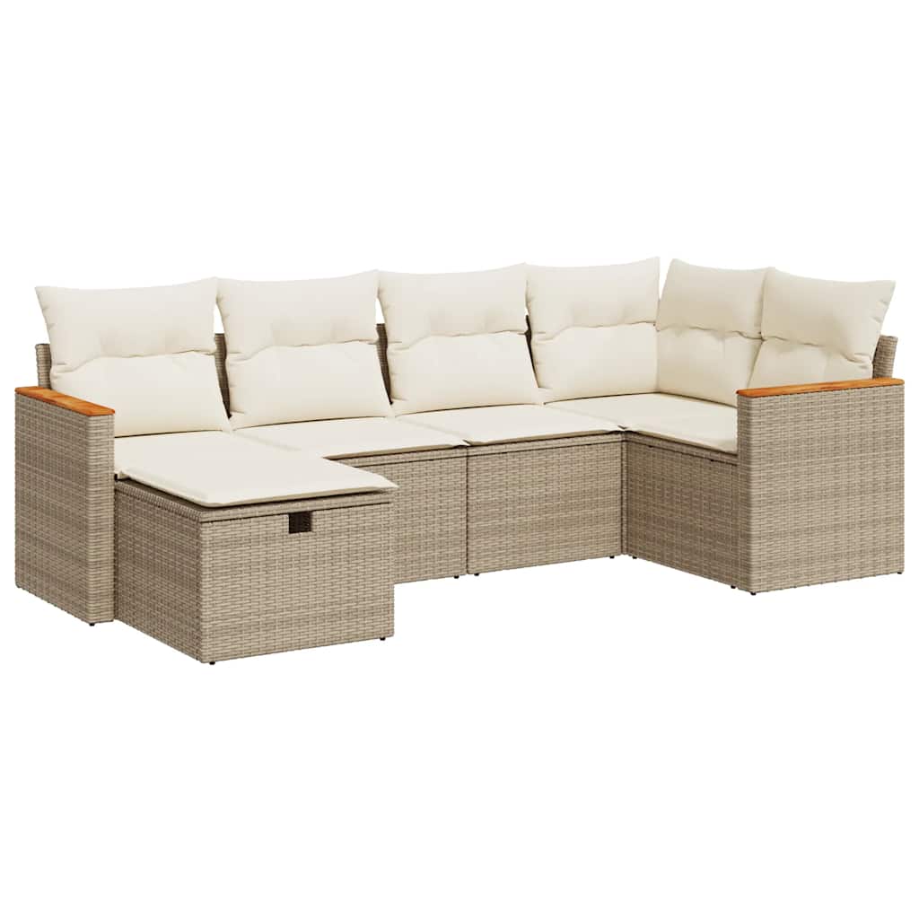 6-delige Loungeset met kussens poly rattan beige is nu te koop bij PeponiXL, paradijselijk wonen!