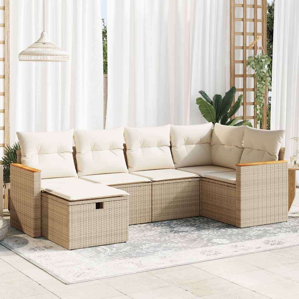 6-delige Loungeset met kussens poly rattan beige is nu te koop bij PeponiXL, paradijselijk wonen!