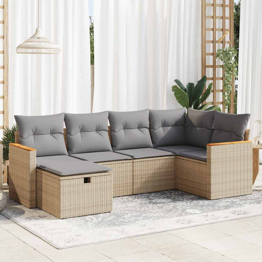 6-delige Loungeset met kussens poly rattan beige is nu te koop bij PeponiXL, paradijselijk wonen!