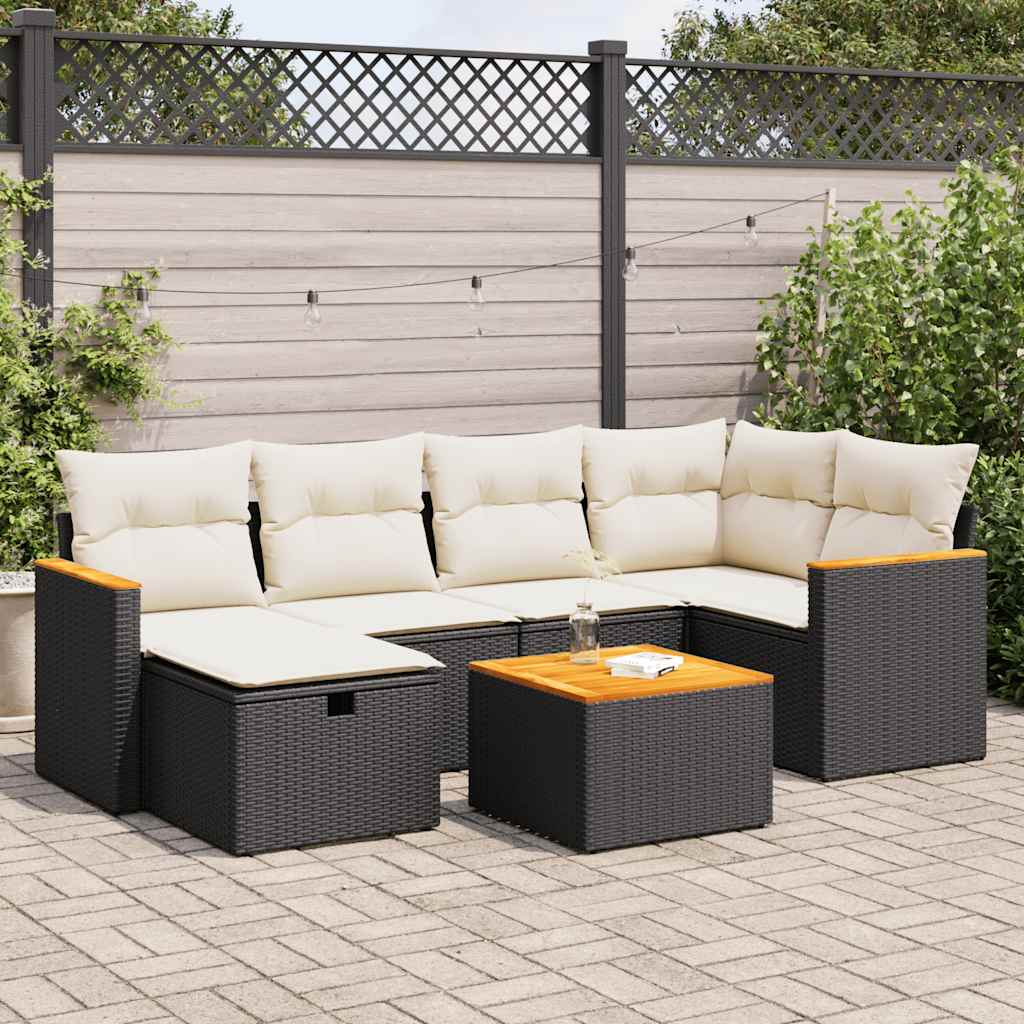 7-delige Loungeset met kussens poly rattan zwart is nu te koop bij PeponiXL, paradijselijk wonen!