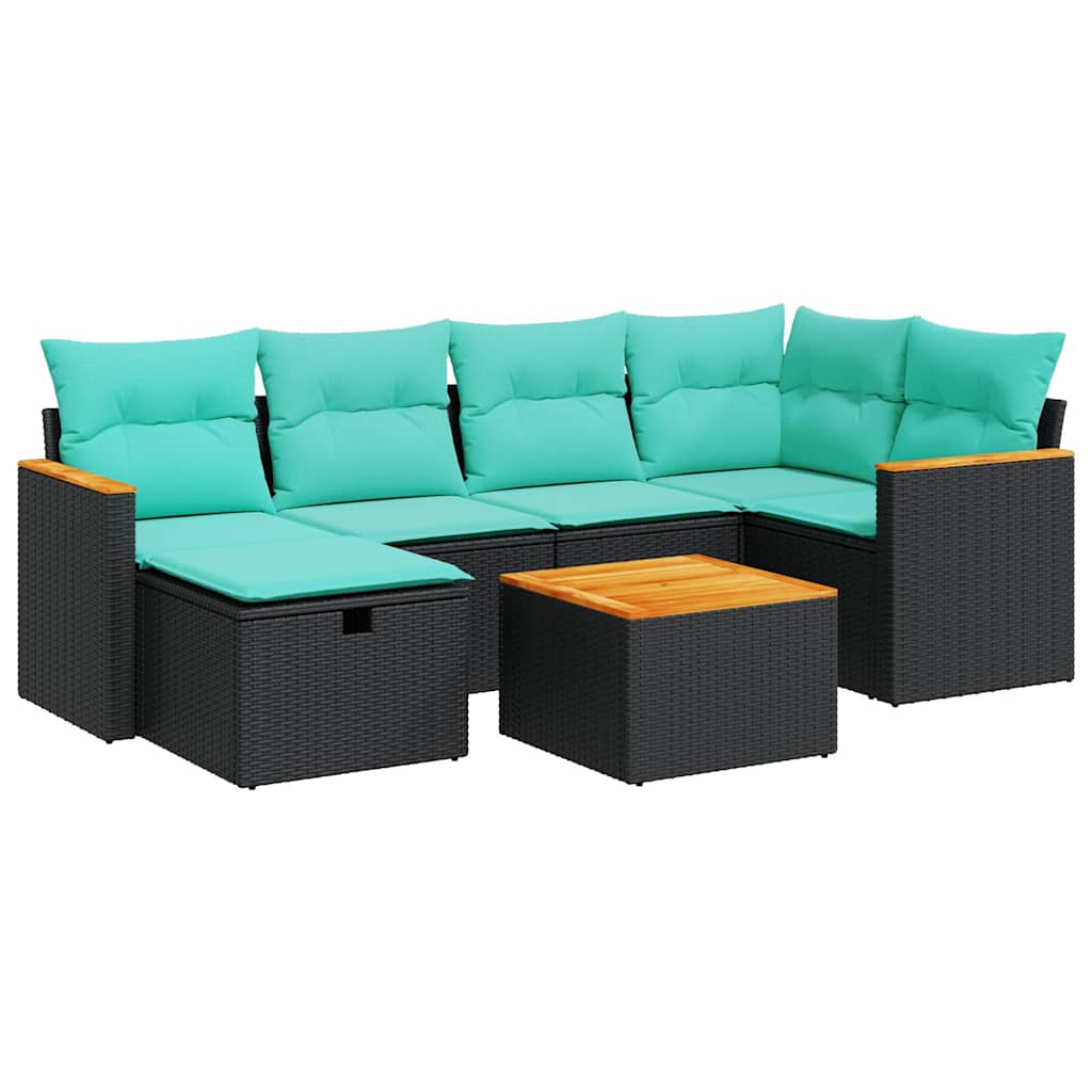 7-delige Loungeset met kussens poly rattan zwart is nu te koop bij PeponiXL, paradijselijk wonen!