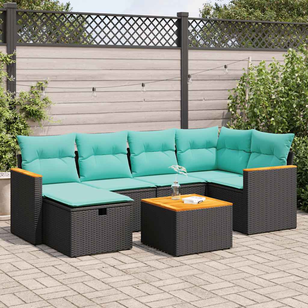 7-delige Loungeset met kussens poly rattan zwart is nu te koop bij PeponiXL, paradijselijk wonen!